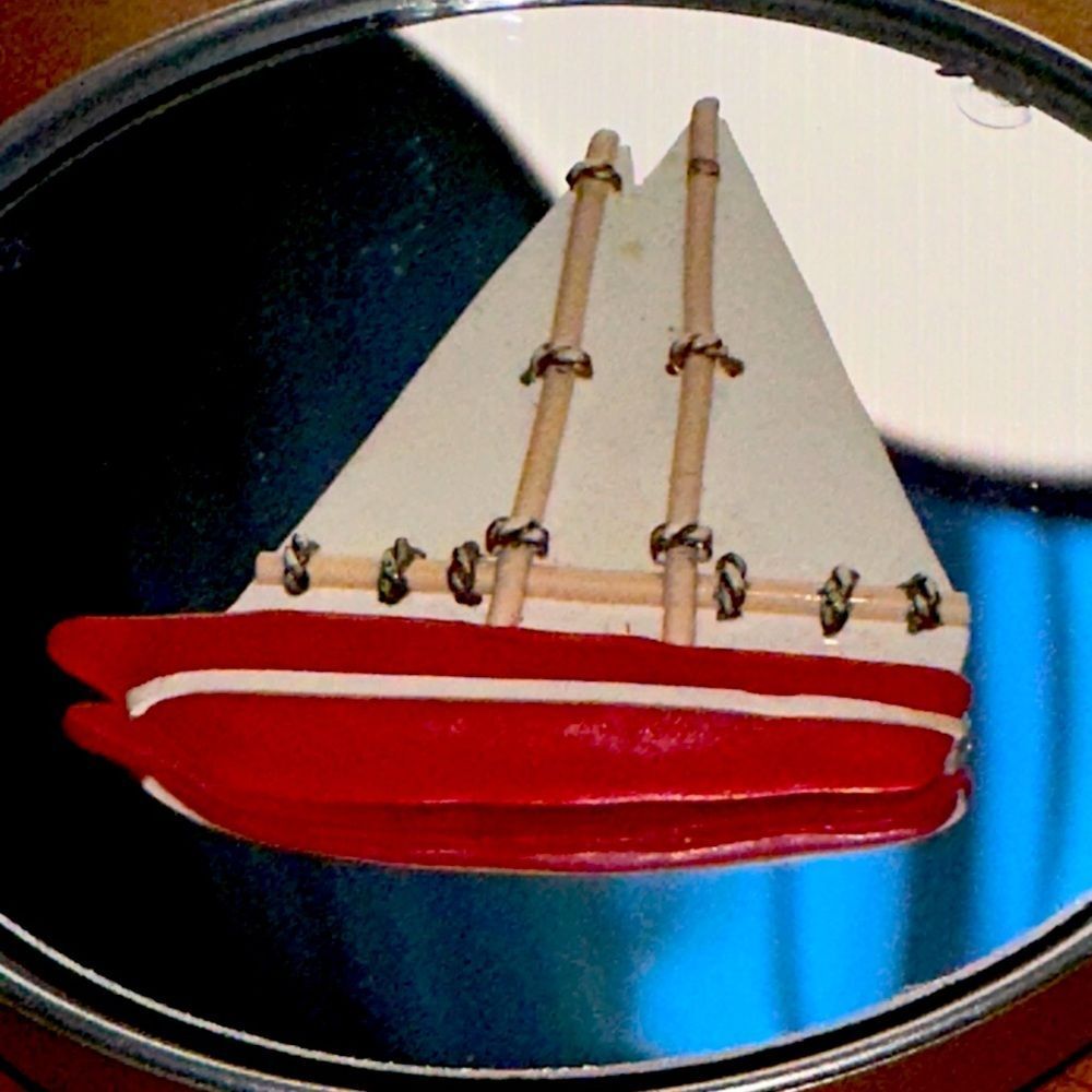 Red and White Sailboat Brooch/Pin
